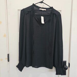 Mixed Material Black Blouse
